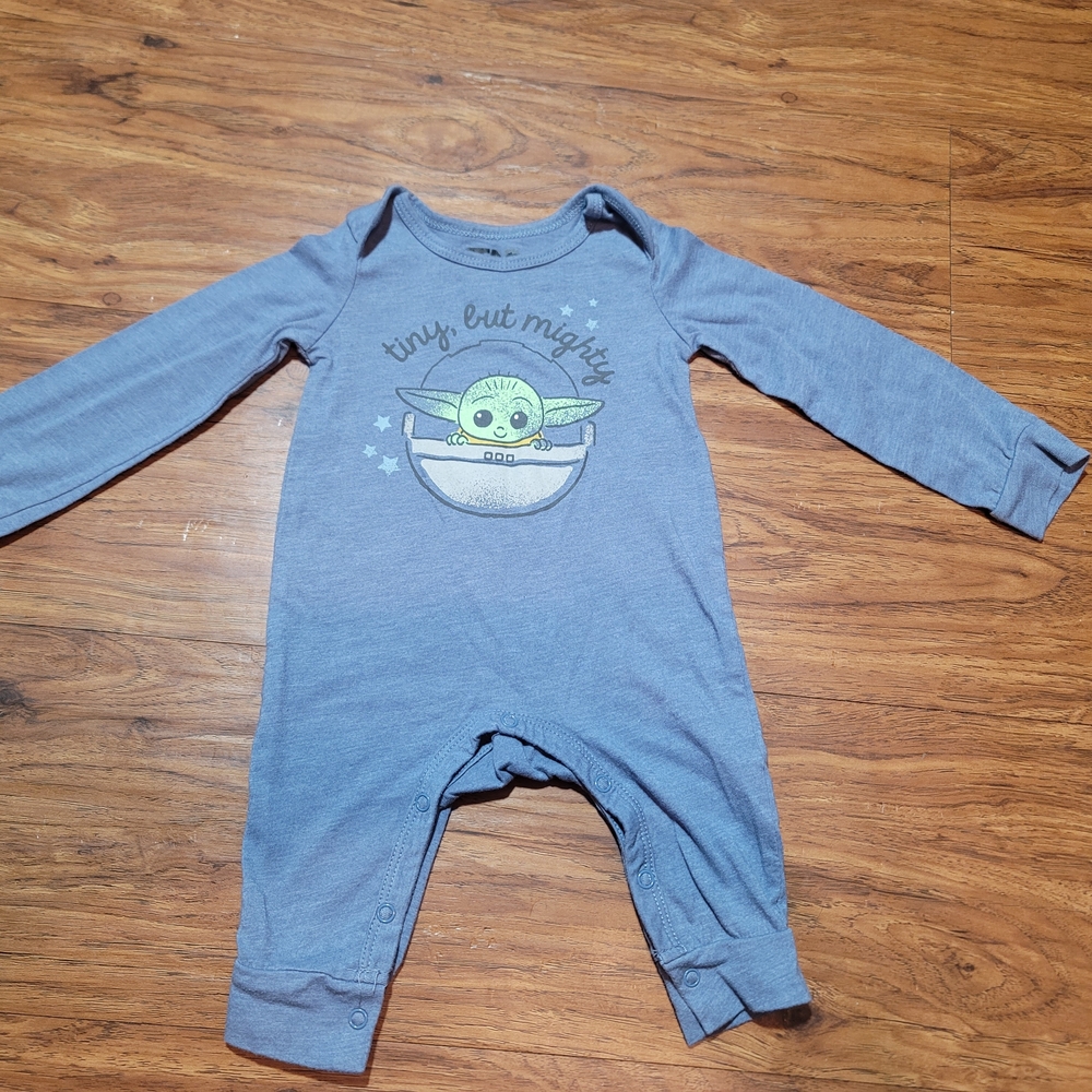 🔥3 For $15 Star Wars'Tiny But Mighty' Kids Yoda One Piece Long Sleve 3-6 Months